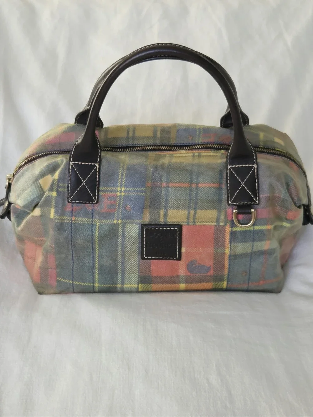 Vintage Dooney & Bourke Plaid Ladybug Madras Plaid Satchel, 1975